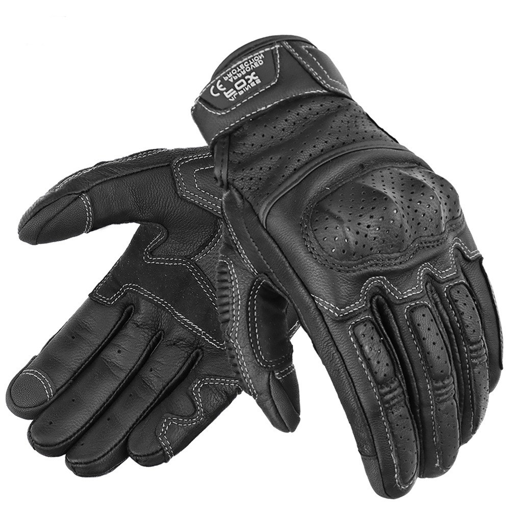 Modern Design Breathable Leather Motorcycle Gloves with Touchscreen Compatibility (M, Black)