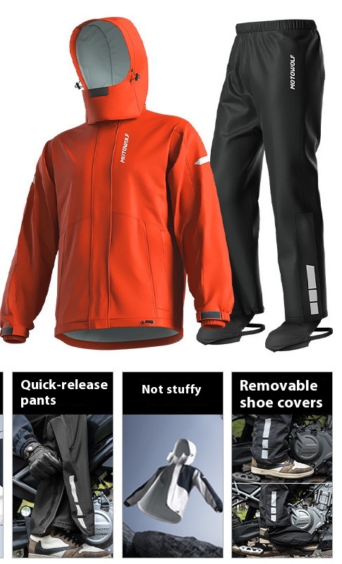 Motorcycle Raincoat Suit – Waterproof for Travel and Outdoor Activities (M, Black & Orange)