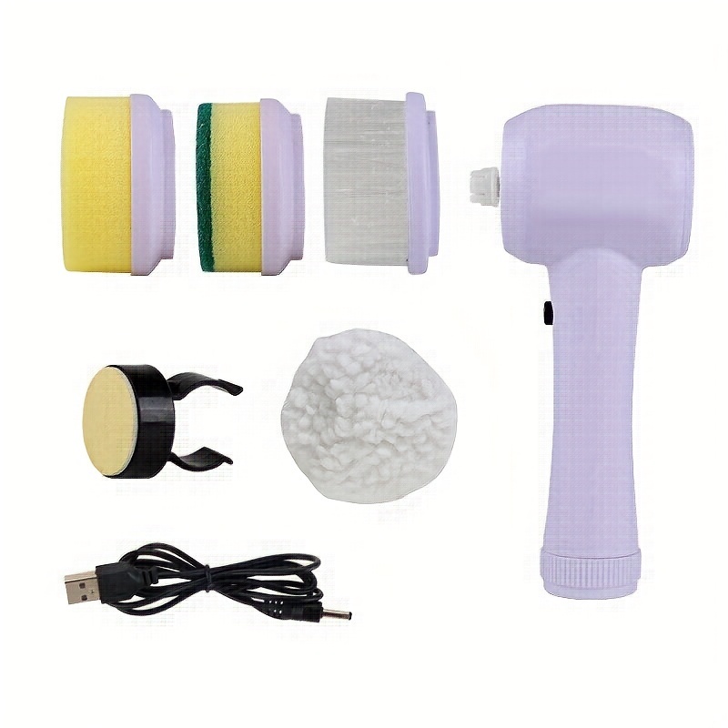 5-in-1 Multifunctional Electric Brush with a Modern Design – Rotary Brush for Cleaning Bathroom, Sink, Kitchen, and Windows (Purple)