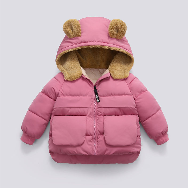 Children S Autumn And Winter Short Thick Hooded Warm Jacket (110, Pink)