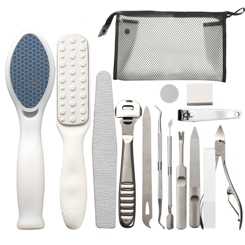 Nano Pedicure Foot Care Set for Exfoliating and Smoothing Rough Skin ([14 pcs] with bag)