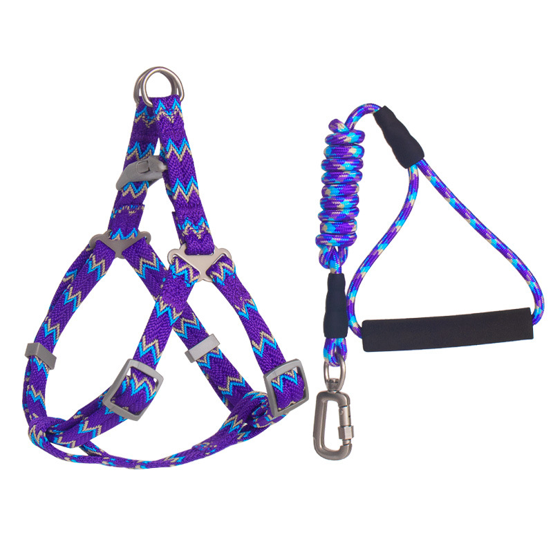 Stylish chest and back harness for pets with a circular traction rope and a comfortable foam handle (0.6 Sling, Blue)