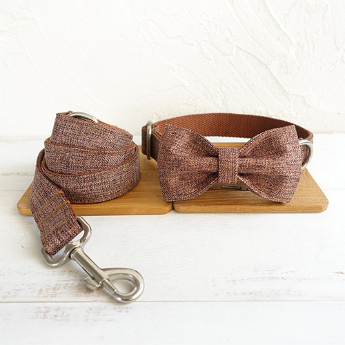 Thick, Double-Layer, Tear-Resistant Dog Collar with Matching Bow and Leash Set (M)