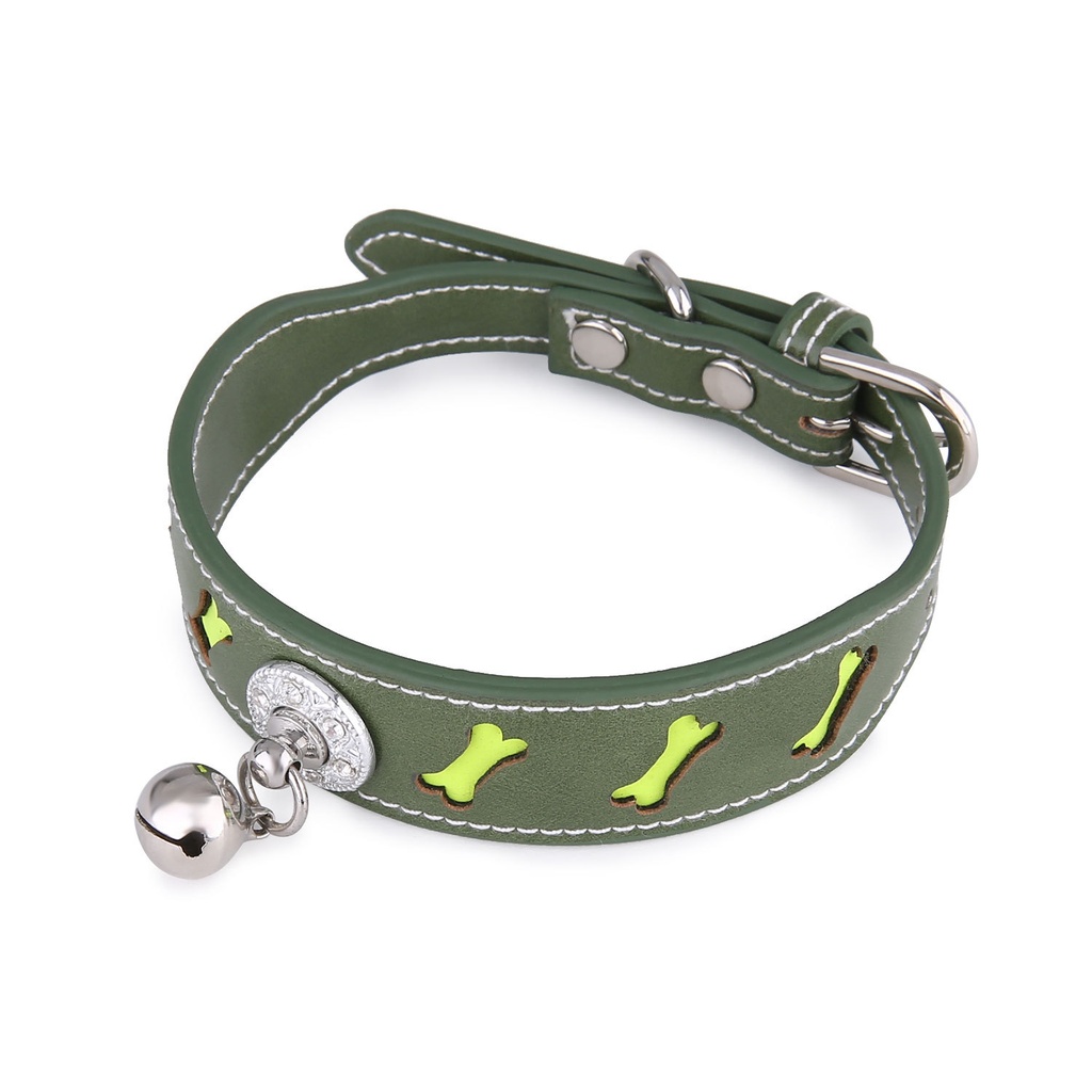 Reflective Pet Collar with Bone-Shaped Tag and Bell for Cats and Dogs (Green)
