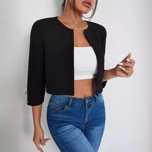 Solid Color Slit Bomber Jacket (M, Black)