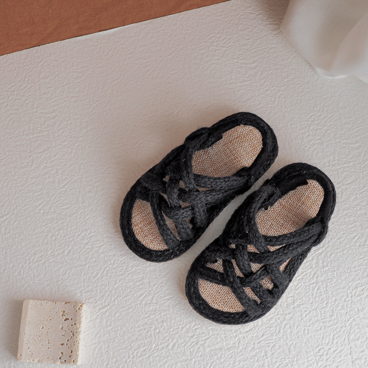 Boys' and Girls' Sandals with Hemp-Rope Straps (26, Black)