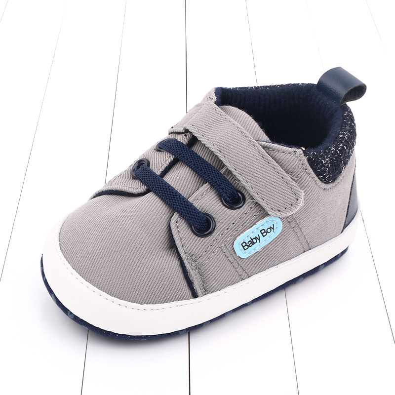 Soft-Soled Baby Shoes with Velcro – Toddler Shoes for Boys (0 - 6 [months], Grey)