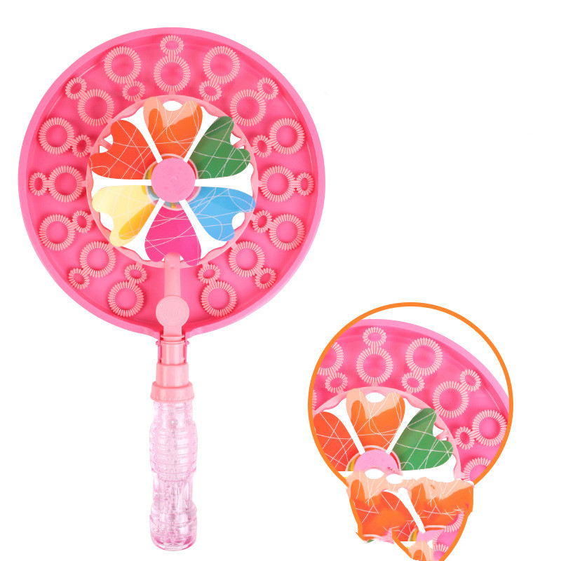 Kid Handheld Windmill Manual Bubble Blowing Wand Stick Magic Portable Bubble Stick Kids Bubble Wand Toy Children Outdoor Toy (Pink)