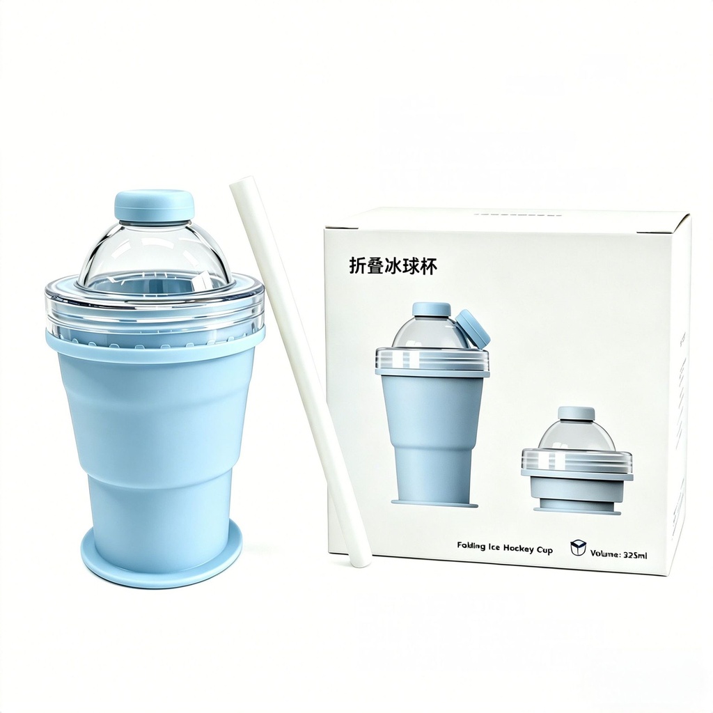 2-in-1 Foldable Food-Grade Silicone Cup for Making and Storing Ice Balls (Sky Blue)