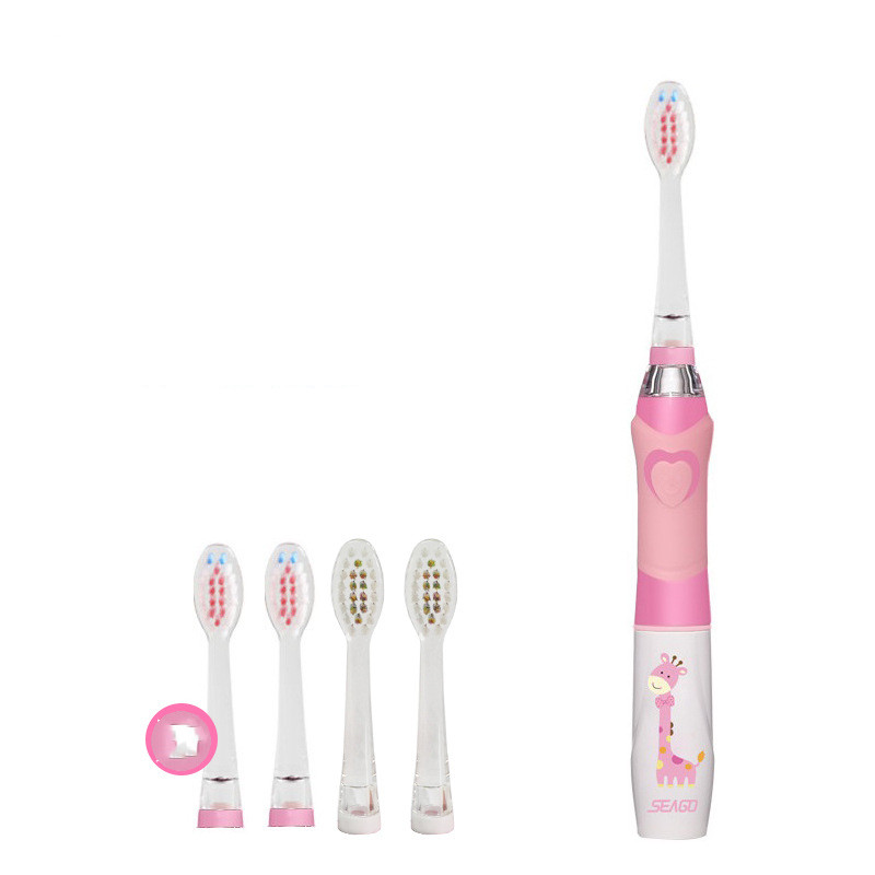 Saijia Children'S Electric Toothbrush 3-6-12 Years Old Soft Fur Waterproof Baby Household Sonic Kids Automatic Ek6 (Pink, 5 [pcs] Set)