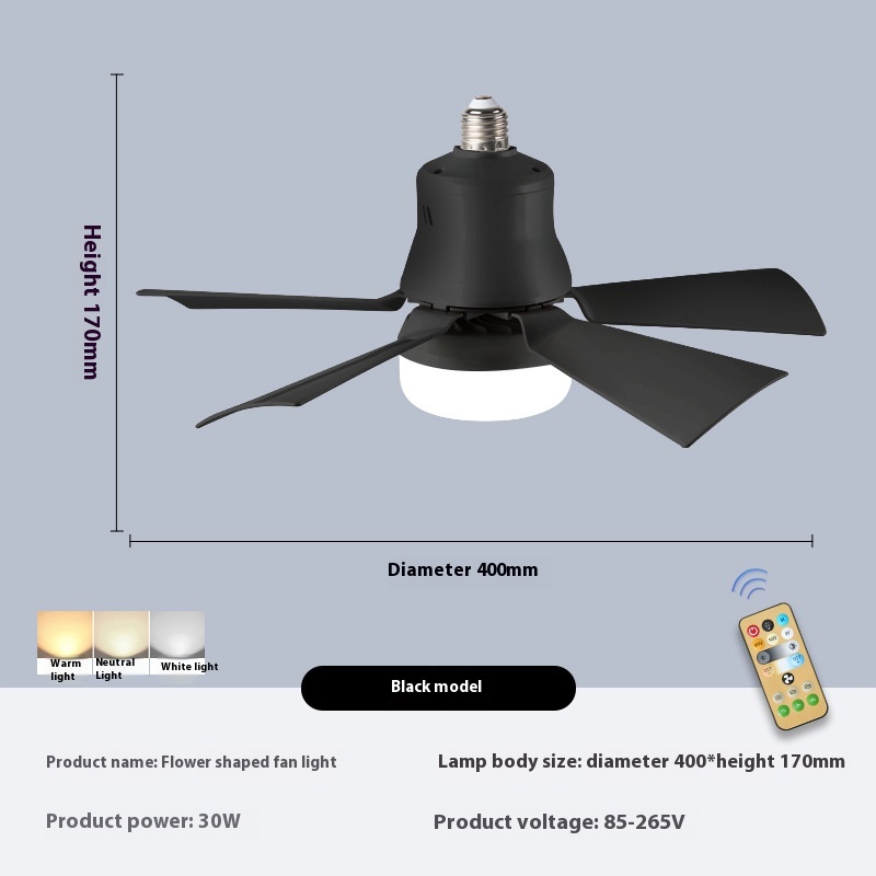 Multi-Purpose Ceiling Fan with Integrated Light (Black)