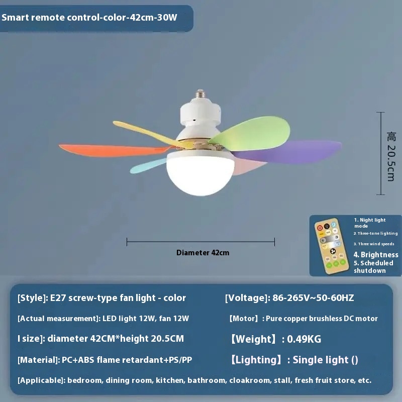 Modern LED Ceiling Fan with 3-Color Lighting and Remote Control (Color 30W)