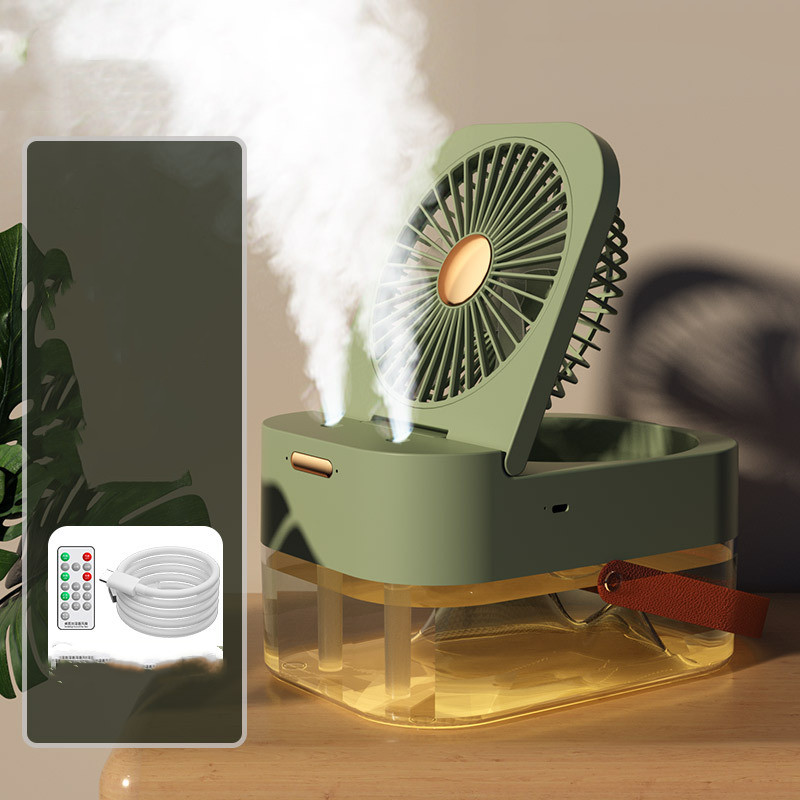 3-in-1 Desktop Cooling and Humidifying Fan with LED Light (Green, With Remote Control)