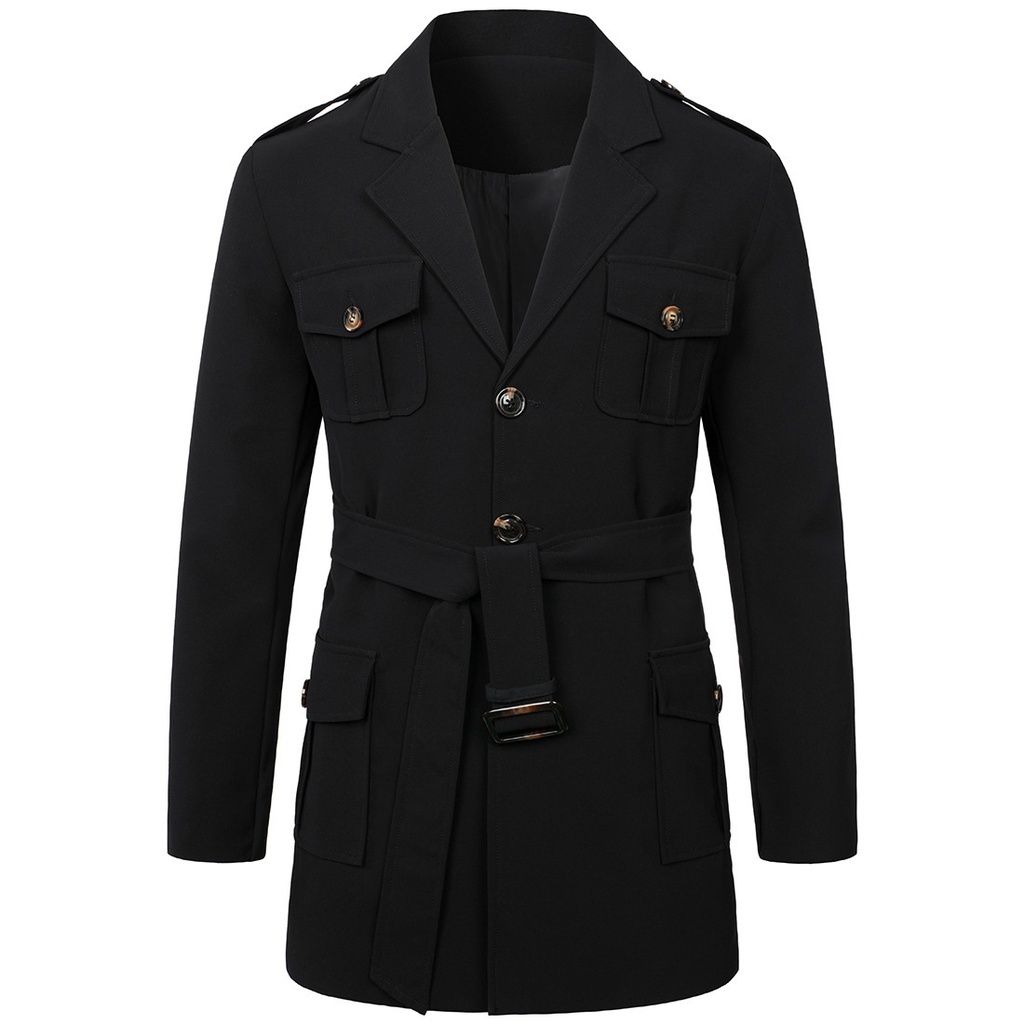 Men's Hunting Clothes Medium Length Men's Casual Suit Trench Coat (M)