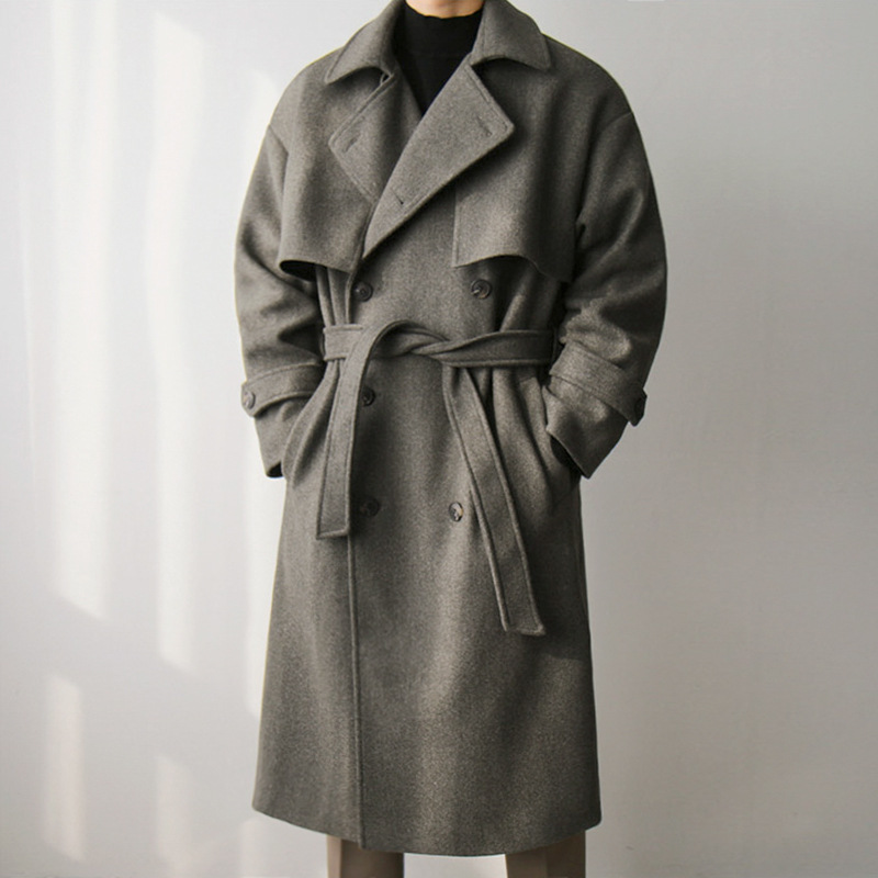 معطف صوفي رجالي شتوي سميك متوسط وطويل (M, Dark Grey)