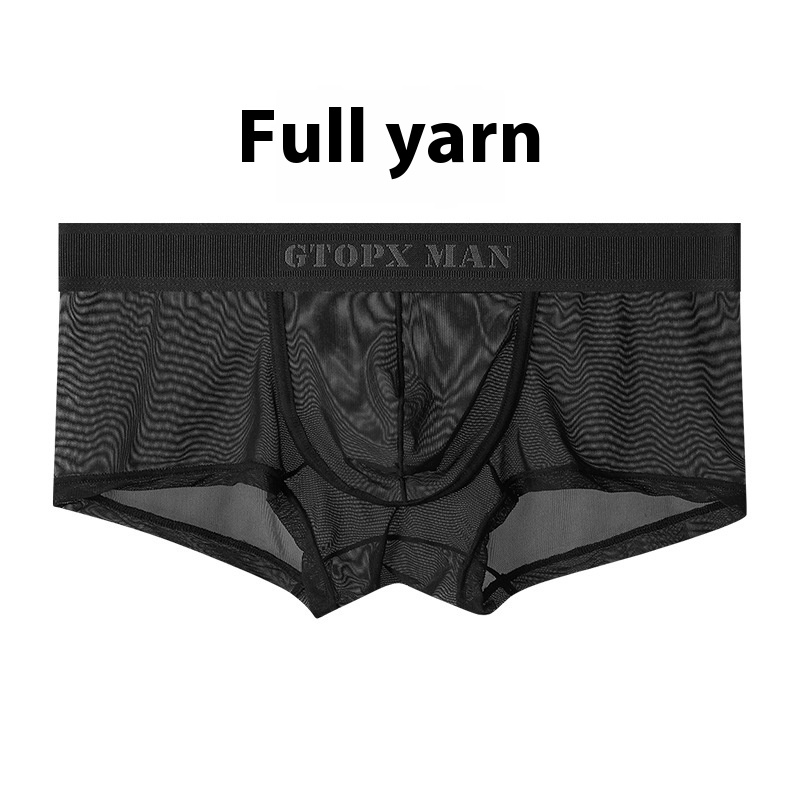 Personality Ice Silk U Convex Low Waist Thin Transparent Sexy Mesh Breathable Briefs (M, Black)