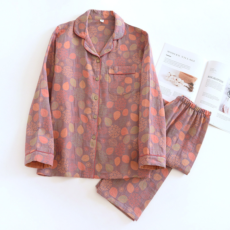 Retro Flower Home Wear Breathable Antique Mom Pajamas Long-sleeve Suit (M, Ball orchid)