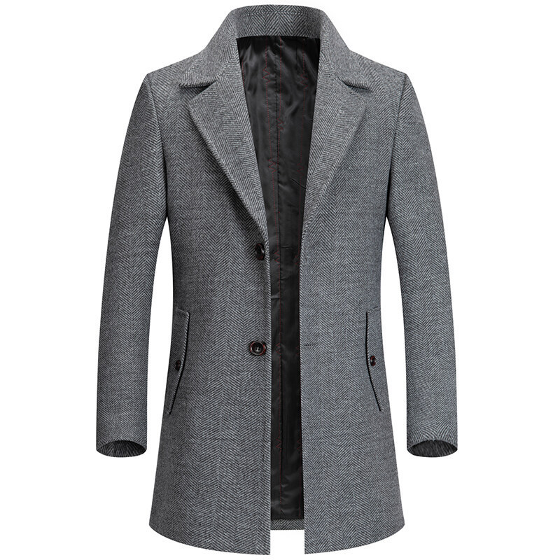 Woolen Woolen Coat Men's Autumn Winter Business In Britain (M, Grey)