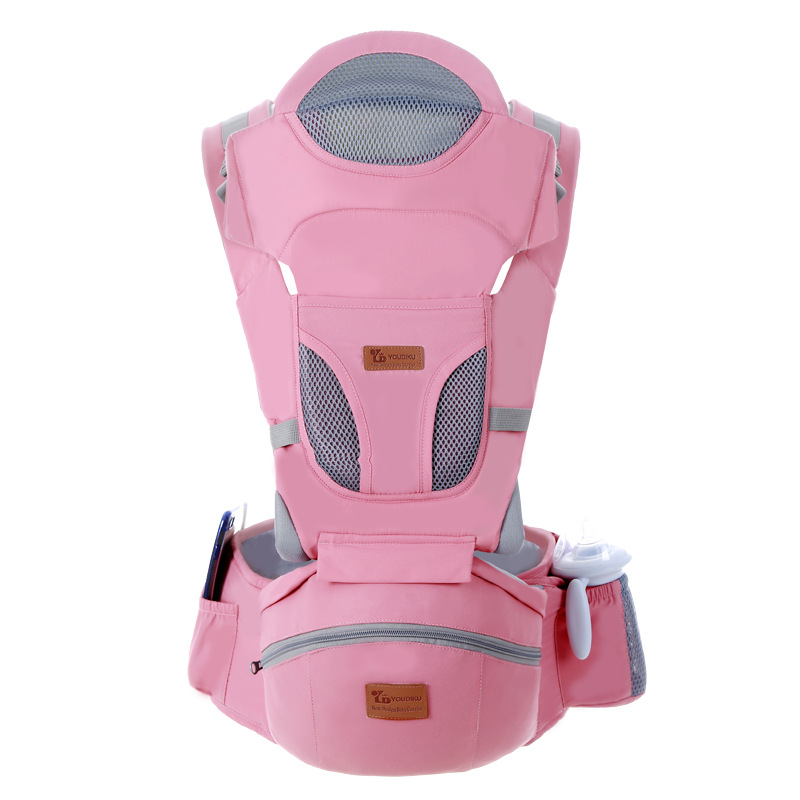 Ergonomic Baby Carrier 0-48M Baby Hipseat Carrier Front Facing Ergonomic Kangaroo Baby Wrap Sling for Baby Travel (Pink)