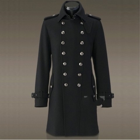 معطف صوفي رجالي مزدوج الأزرار (M, Black)