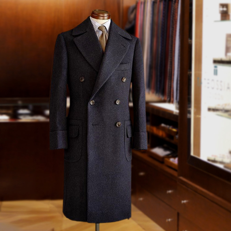 Padded Wool Polo Coat In Winter (M, Black)
