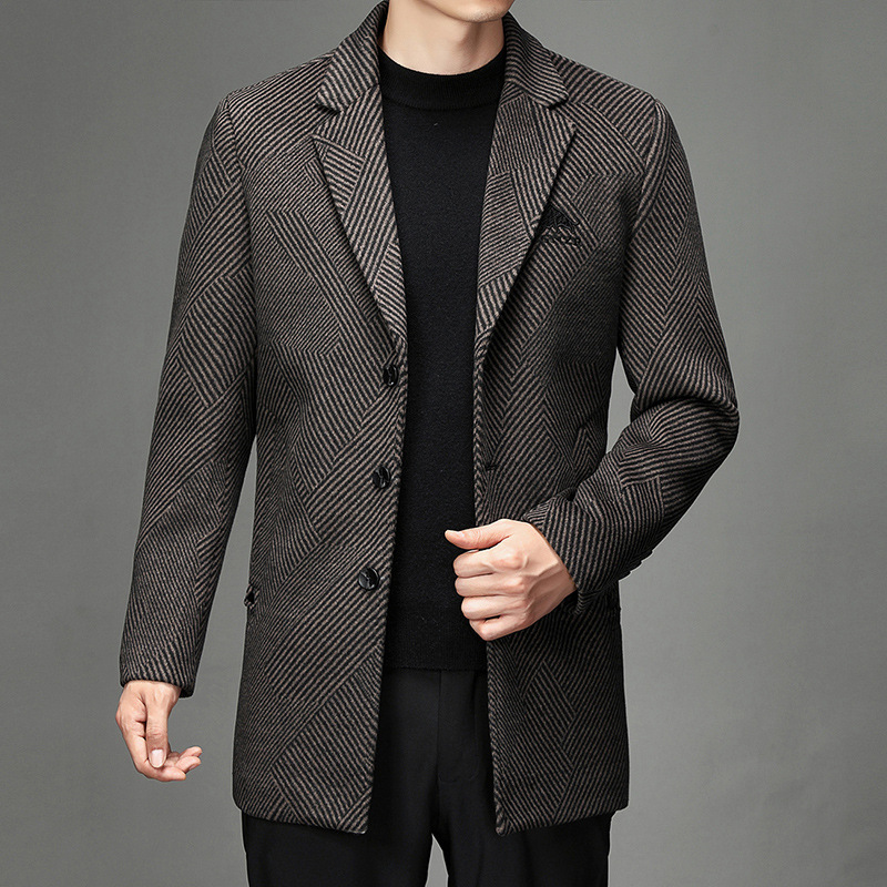 Men's British Cashmere Warm Woolen Coat (M, Coffee)