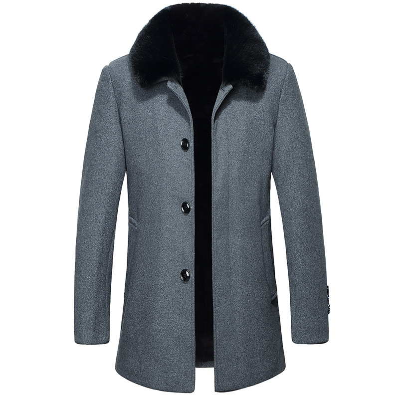 معطف صوفي رجالي بياقة من الصوف (M, Grey)