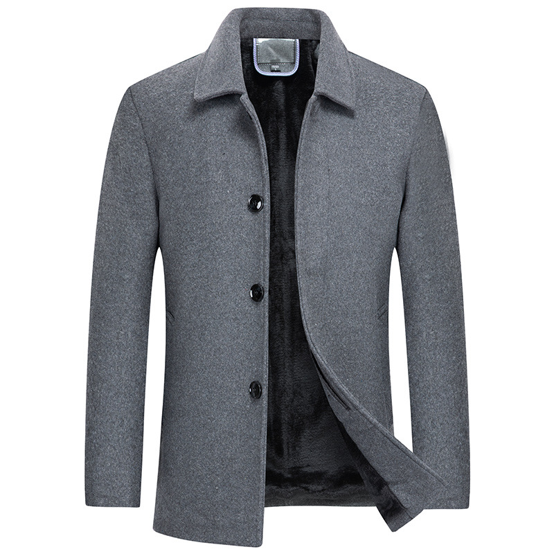 Men's Woolen Overcoat With Fleece And Thick Lapels (M, Grey)