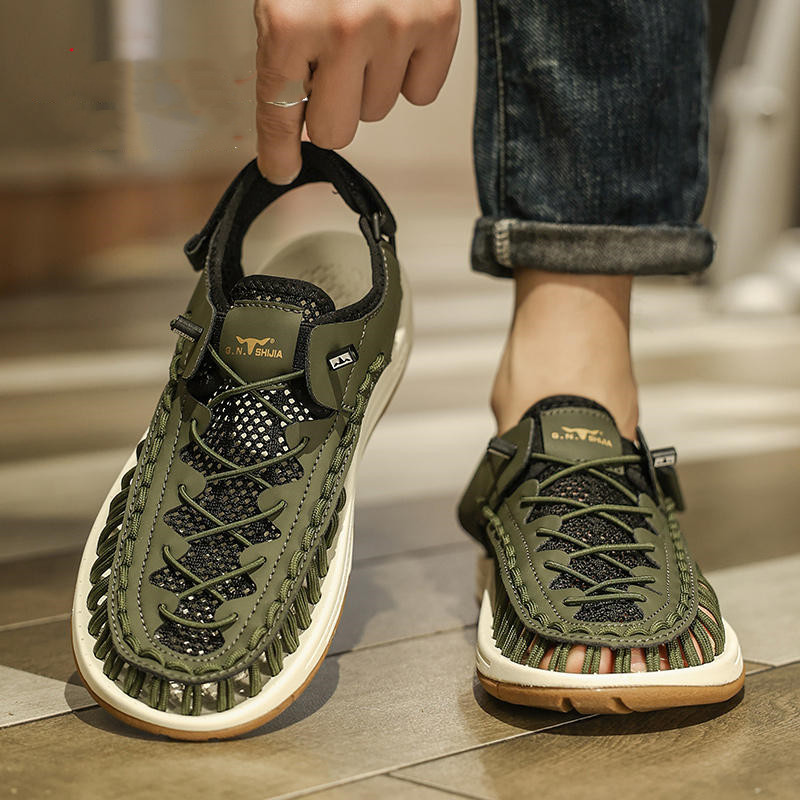 Men's Summer Woven Hollowed Sports Outdoor Stream Trekking Shoes Sandals (39, Green)