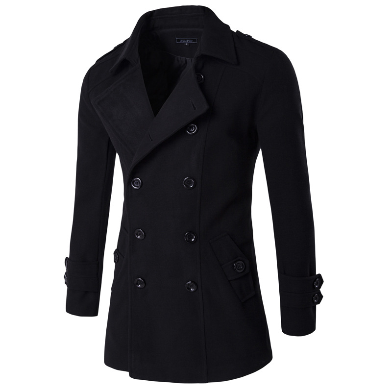 Fashion Men's Casual Long-sleeved Solid Color Coat (M, Black)