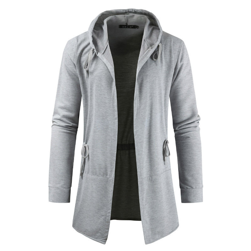 Men's Fashion Casual Men's Korean Mid-length Hooded Sweater Cardigan Jacket (M, Grey)