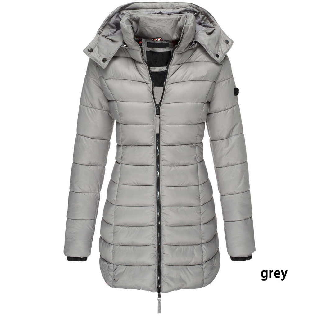 Mid-length Slim-fit Quilted Jacket (M, Grey)
