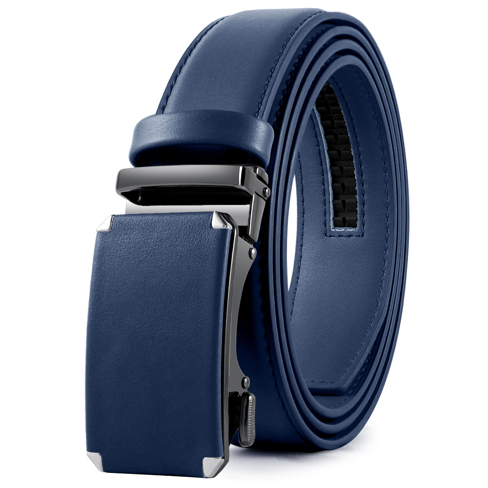 Men's Fashion Veneer Automatic Alloy Buckle Cowhide Belt (110 [cm], Blue)