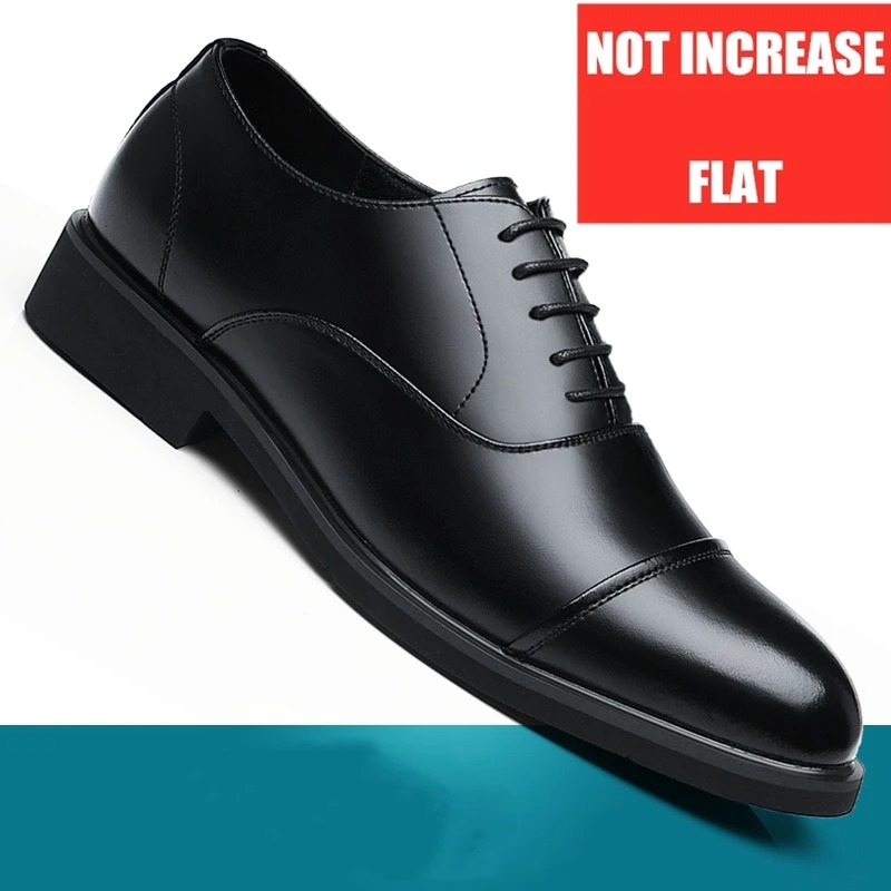 Leather Shoes Men's Height Increasing Insole Pointed Toe Wedding Shoes (37, Black)