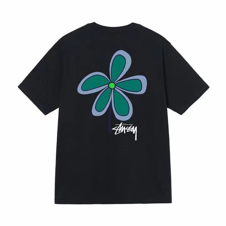 Summer Men's And Women's Short-sleeved T-shirt (M, Black (Flower))