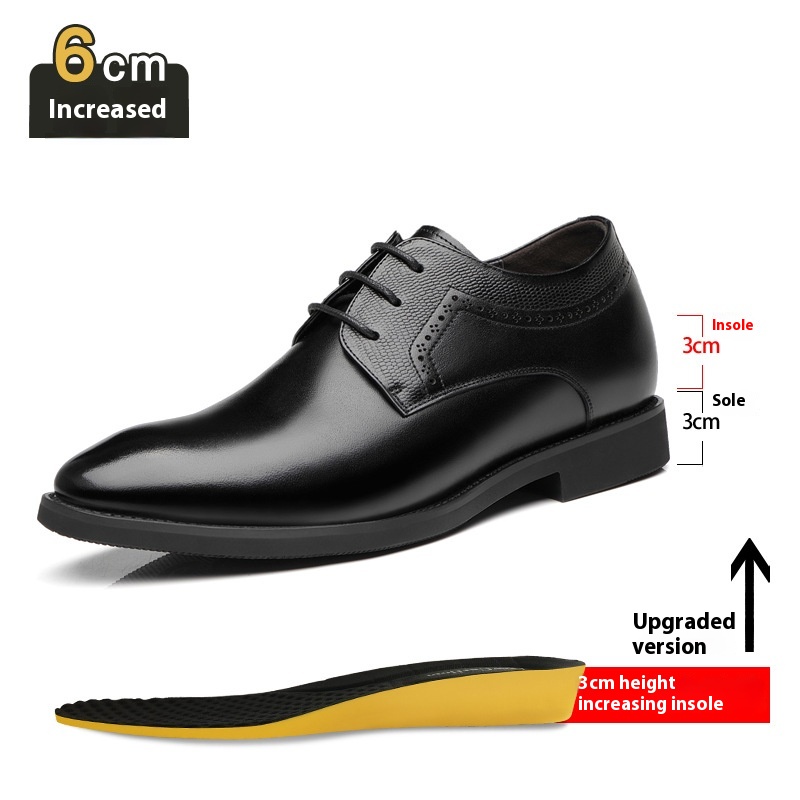 Business Formal Wear Leather Shoes Men's Pointed Casual Shoes (37, 6 [cm] Extra Height Black)
