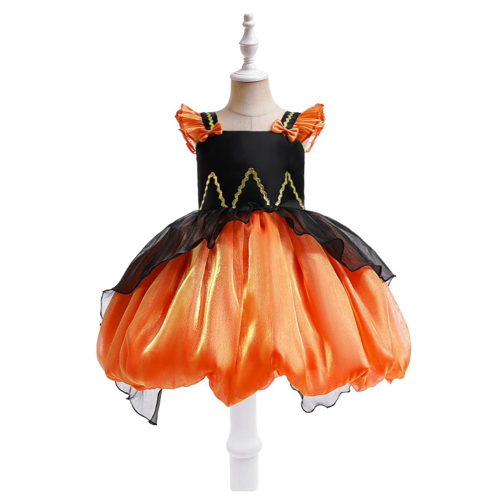 Halloween Witch Performance Costume Princess Dress (110 [cm], Black Orange)
