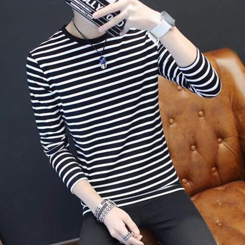 Black And White Striped Turtleneck Men And Women (M, Long Sleeve Striped Black)