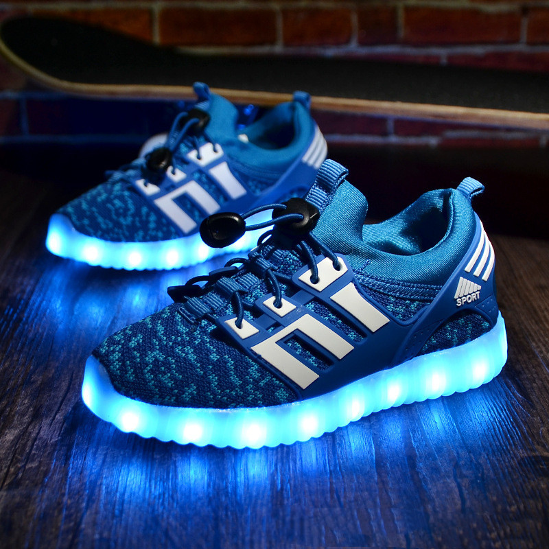 Rechargeable Luminous Shoes Children Shoes USB Colorful Flying Woven Light Shoes (26, Blue)