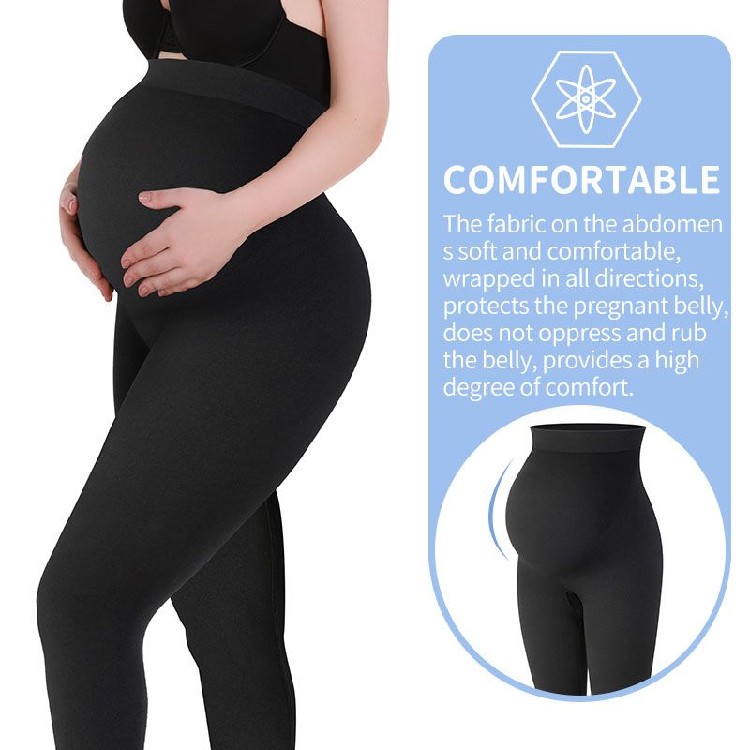 Maternity Leggings High Waist Pants Women Pregnancy Clothes (M, Black)