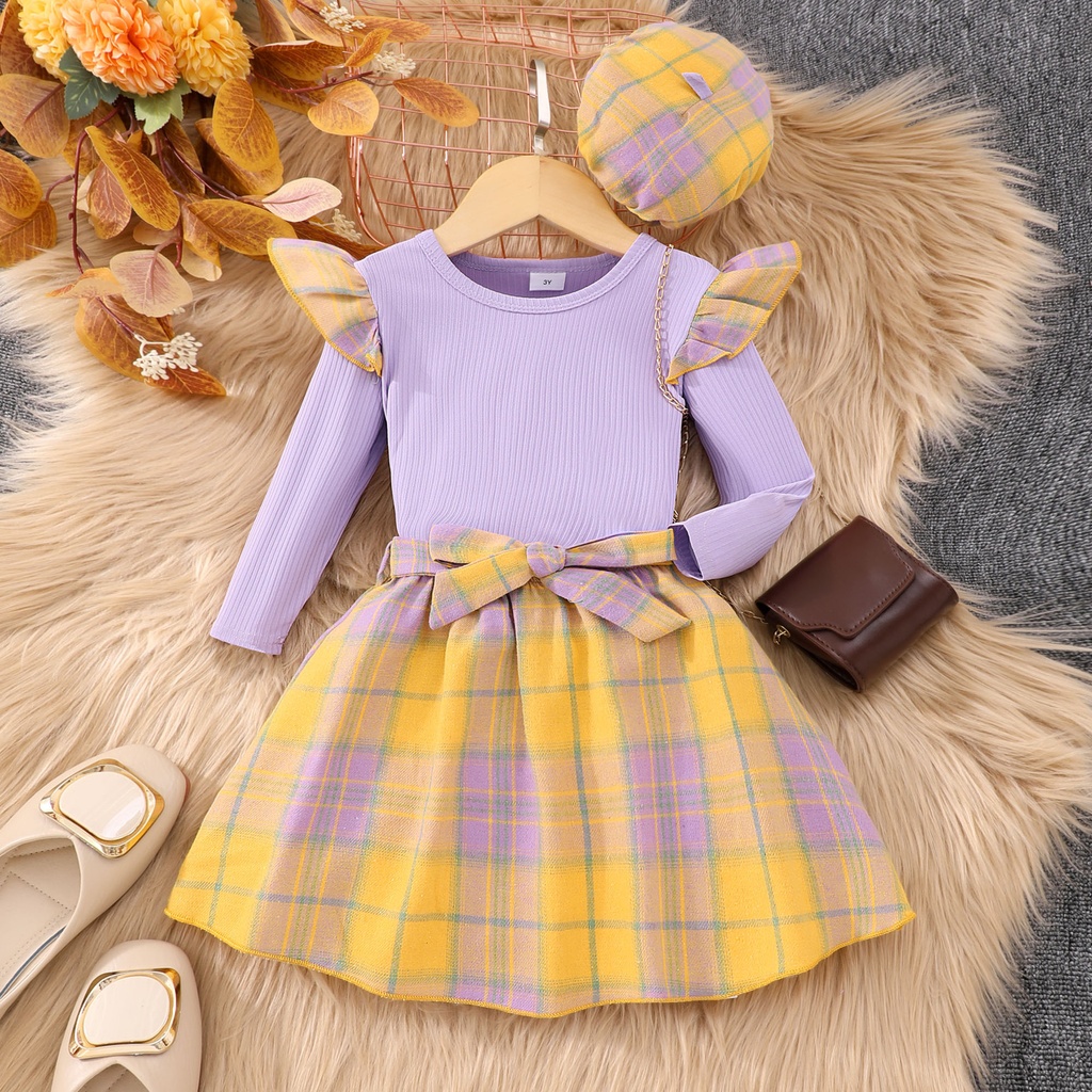 Children's Ruffled Plaid Skirt Suit (2 [years], Purple)