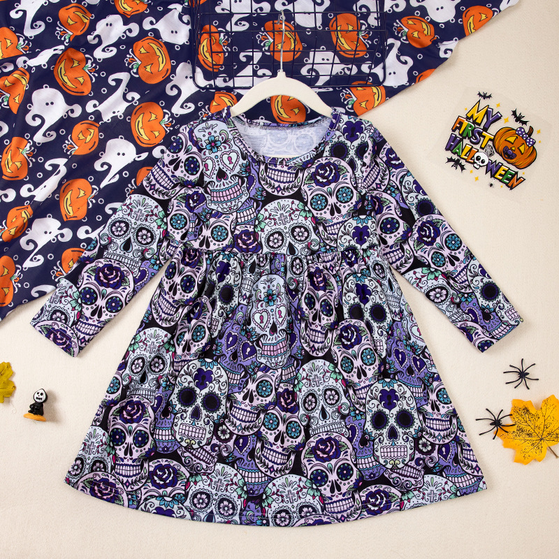 Girls' Halloween Party Clothes Printing (100 [cm], Skull)