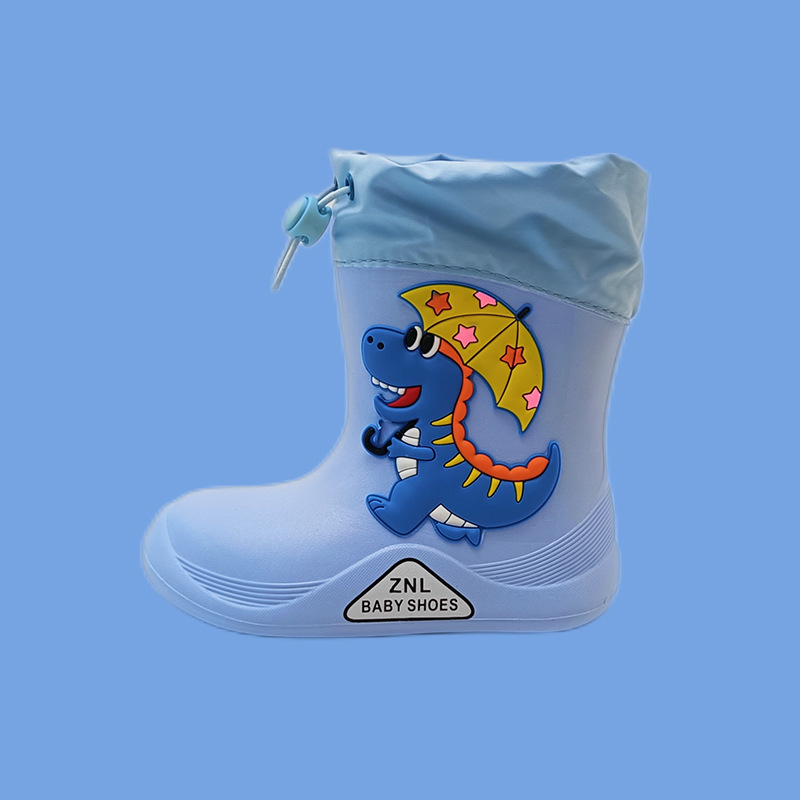 Children's Non-slip Cute Baby Rain Boots (21 - 22, Blue Dinosaur Elastic Mouth)