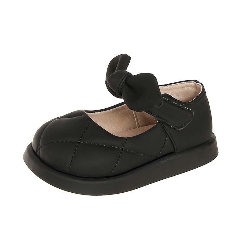 Princess Shoes Girls' Lolita Bow Leather Shoes Lady Children's Shallow Mouth Soft Bottom Pumps (26, Black)