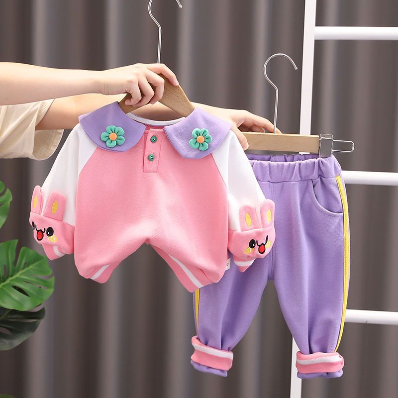 Western Style Autumn Baby Girl Clothes Autumn Clothes Children's Two-piece Suit (100 [cm], Pink)