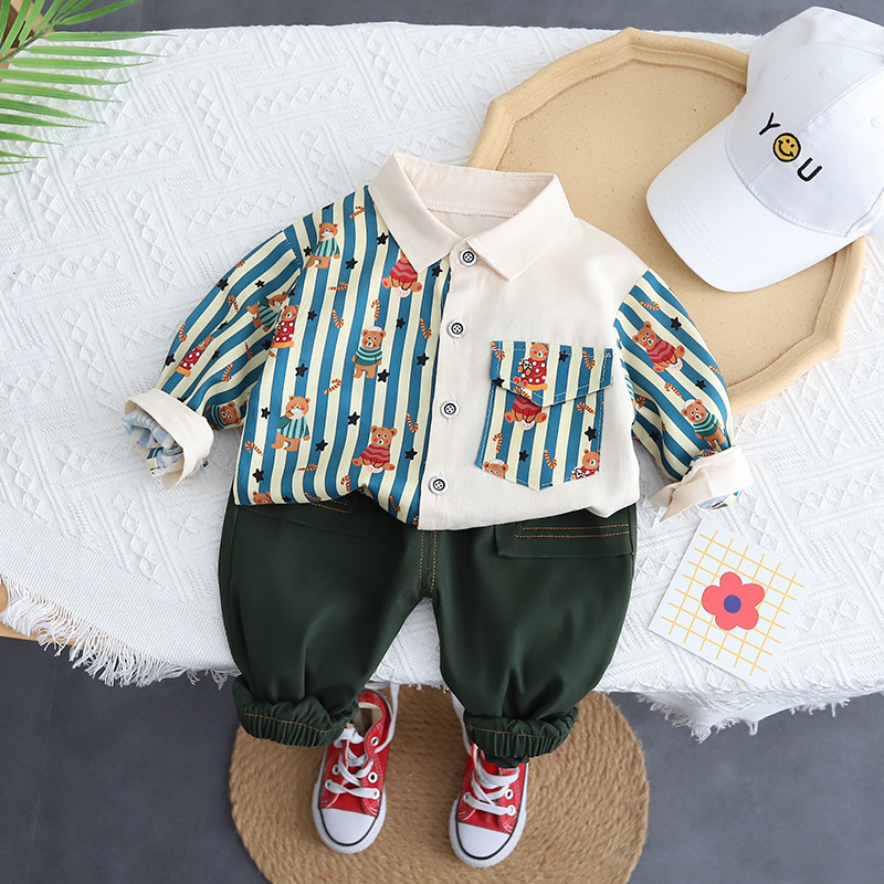 Children's Casual Long-sleeved Shirt Two-piece Suit  (100 [cm], Green)