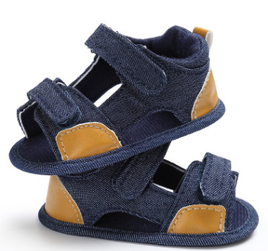 Denim baby Velcro sandals toddler shoes baby shoes (0 - 6 [months], Dark Blue)