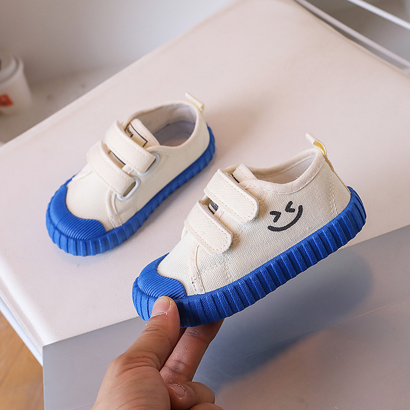 Children's Canvas Shoes Korean Smiley Casual Shoes Boys And Girls Shoes College Kindergarten Indoor Shoes (26, Blue)