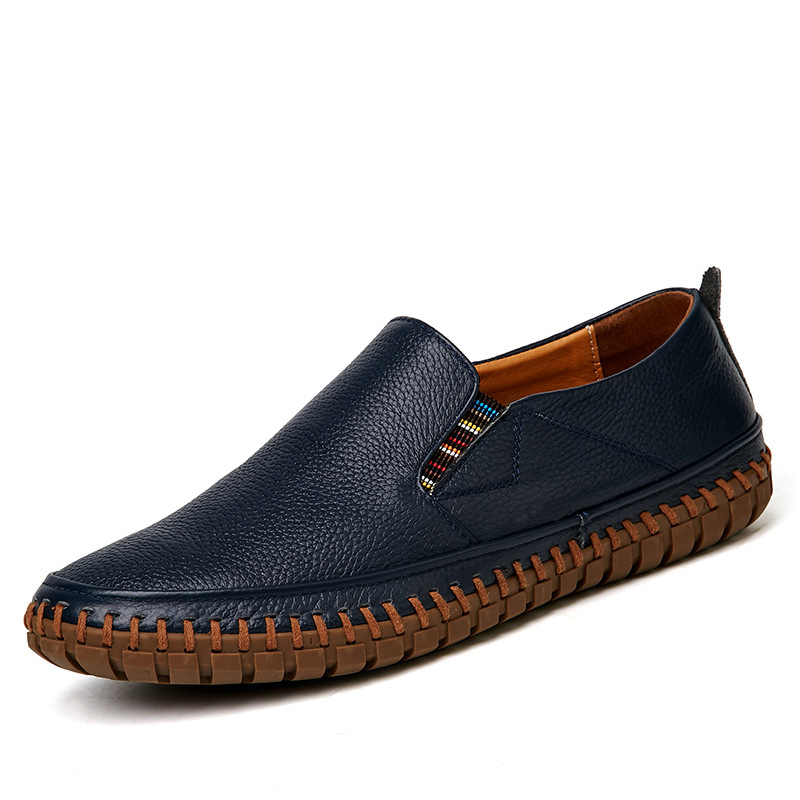 First Layer Cowhide Leather Shoes Men's Casual Business (38, Blue)