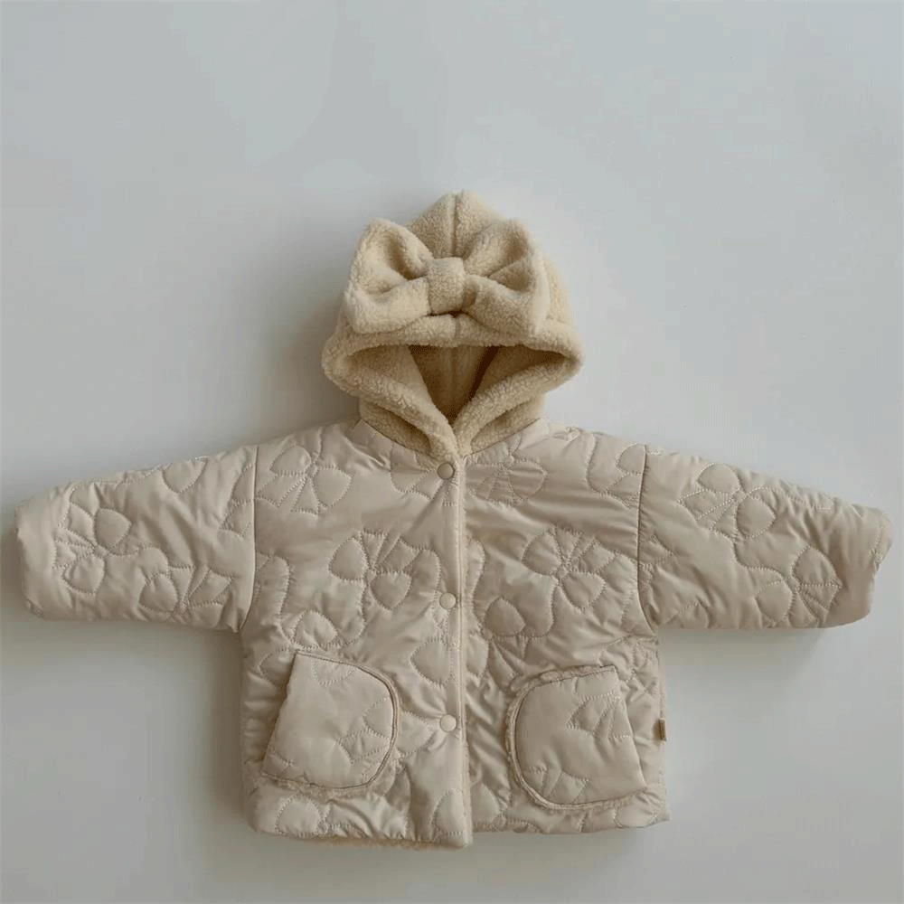 children' Cashmere Thickened Hooded Cotton Coat Jacket  (100 [cm], Beige)